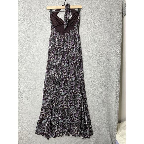 Halter Maxi Dress Medium Paisley Empire Waist Stretch Beach Y2K Western Hippie - Picture 8 of 16